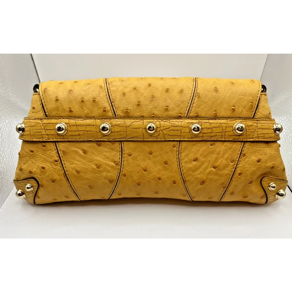 VINTAGE GUCCI Tom Ford Ostrich Leather Horsebit Flap Clutch Yellow Evening Bag - Picture 2 of 12